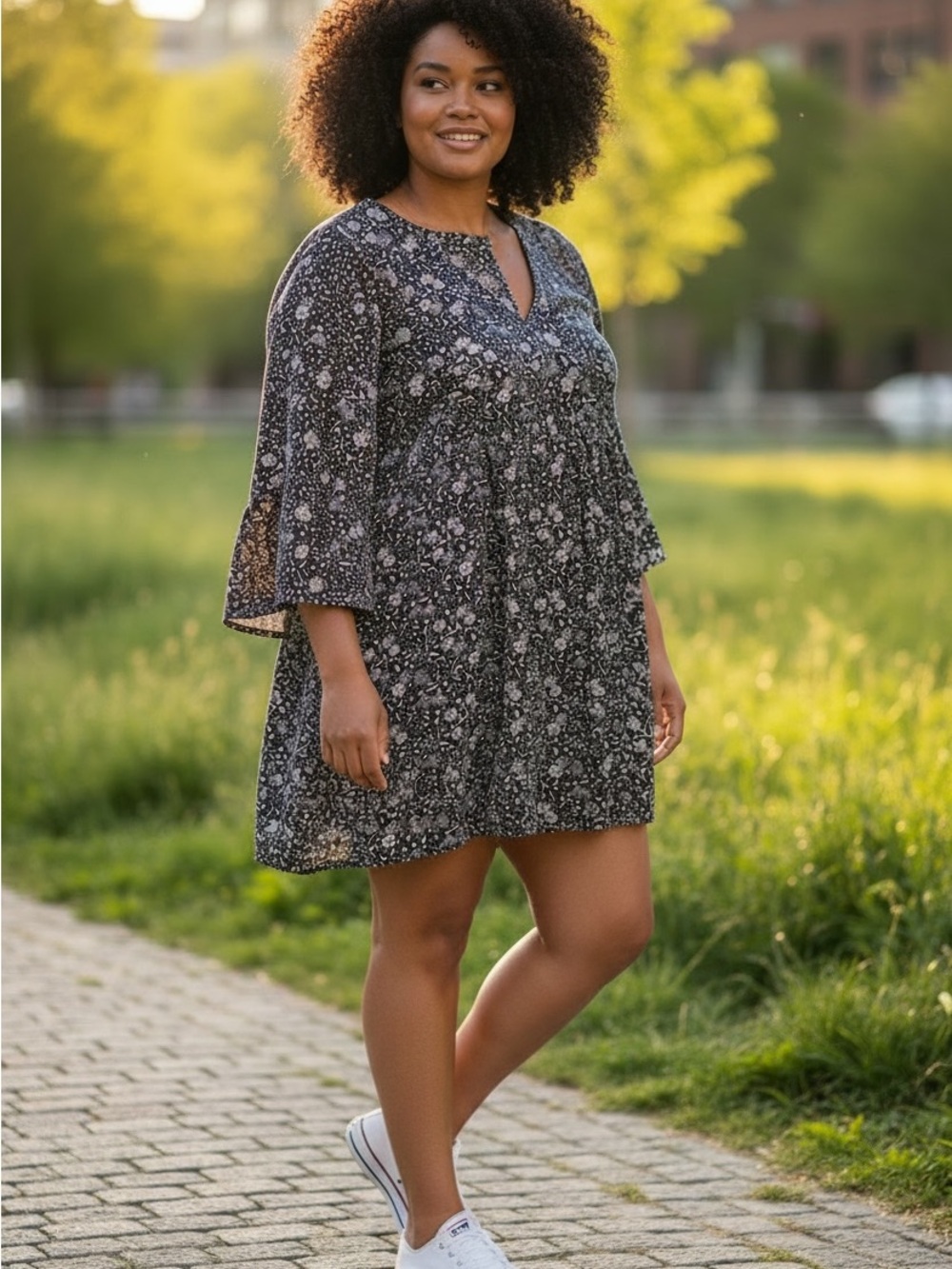 Old Navy Black Floral Babydoll Mini Dress